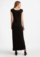 Bayan Siyah Yırtmaç Detaylı Uzun Elbise