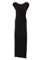 Bayan Siyah Yırtmaç Detaylı Uzun Elbise