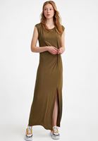 Bayan Yeşil Yırtmaç Detaylı Uzun Elbise