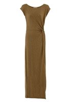 Bayan Yeşil Yırtmaç Detaylı Uzun Elbise