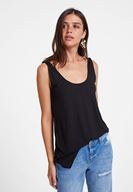 Bayan Siyah Asimetrik Kesim Askı Detaylı Bluz