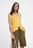 Bayan Sarı Asimetrik Kesim Askı Detaylı Bluz