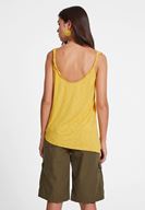 Bayan Sarı Asimetrik Kesim Askı Detaylı Bluz