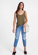 Bayan Yeşil Asimetrik Kesim Askı Detaylı Bluz