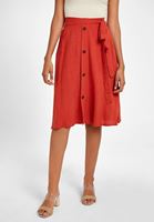 Bayan Kırmızı Düğme Detaylı Beli Bağlamalı Etek