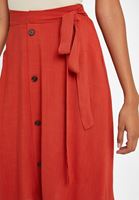 Bayan Kırmızı Düğme Detaylı Beli Bağlamalı Etek