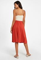 Bayan Kırmızı Düğme Detaylı Beli Bağlamalı Etek