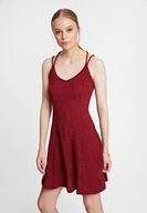 Bayan Bordo Sırt Detaylı Mini Elbise