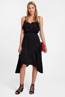 Bayan Siyah Fırfırlı Desenli Elbise