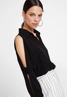 Bayan Siyah Kol Detaylı Gömlek