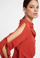 Bayan Kırmızı Kol Detaylı Gömlek