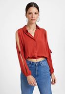 Bayan Kırmızı Kol Detaylı Gömlek