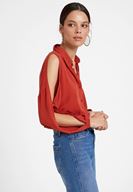 Bayan Kırmızı Kol Detaylı Gömlek
