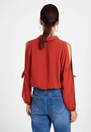 Bayan Kırmızı Kol Detaylı Gömlek