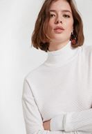 Bayan Krem Uzun Kollu Balıkçı Yaka Triko