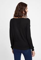 Bayan Siyah Dantel Detaylı Düşük Omuzlu Triko