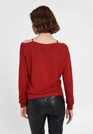 Bayan Kırmızı Dantel Detaylı Düşük Omuzlu Triko