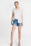 Bayan Krem Kısa Kollu Viskon Gömlek