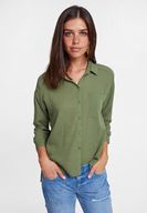 Bayan Yeşil Cepli Pamuk Gömlek