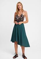 Bayan Yeşil Asimetrik Midi Etek