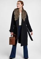 Bayan Siyah Kürk Yakalı Kemerli Uzun Kaban