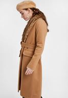Bayan Kahverengi Kürk Yakalı Kemerli Uzun Kaban
