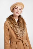 Bayan Kahverengi Kürk Yakalı Kemerli Uzun Kaban