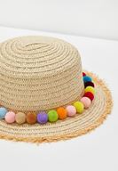 Bayan Krem Ponpon Detaylı Hasır Şapka