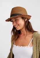 Bayan Kahverengi Şeritlı Hasır Şapka