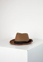 Bayan Kahverengi Şeritlı Hasır Şapka