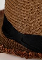 Bayan Kahverengi Şeritlı Hasır Şapka