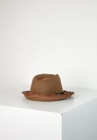 Bayan Kahverengi Şeritlı Hasır Şapka