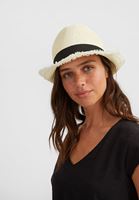 Bayan Krem Şeritlı Hasır Şapka