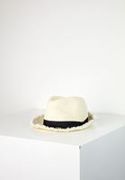 Bayan Krem Şeritlı Hasır Şapka