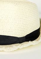 Bayan Krem Şeritlı Hasır Şapka