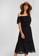 Bayan Siyah Düşük Omuzlu Uzun Elbise