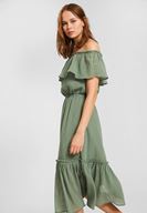 Bayan Yeşil Düşük Omuzlu Uzun Elbise