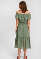 Bayan Yeşil Düşük Omuzlu Uzun Elbise