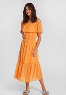 Bayan Turuncu Düşük Omuzlu Uzun Elbise