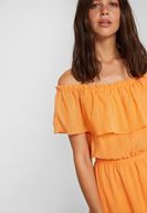 Bayan Turuncu Düşük Omuzlu Uzun Elbise