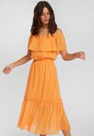 Bayan Turuncu Düşük Omuzlu Uzun Elbise