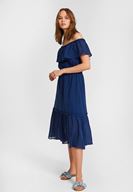 Bayan Lacivert Düşük Omuzlu Uzun Elbise