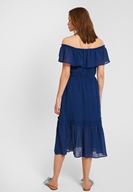 Bayan Lacivert Düşük Omuzlu Uzun Elbise