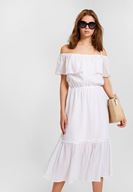 Bayan Beyaz Düşük Omuzlu Uzun Elbise