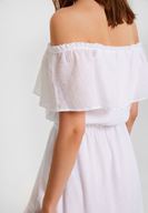 Bayan Beyaz Düşük Omuzlu Uzun Elbise