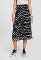 Bayan Beyaz Puantiye Karışık Desenli Diz Altı Etek