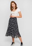 Bayan Beyaz Puantiye Karışık Desenli Diz Altı Etek