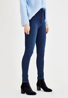 Bayan Mavi Yüksek Bel Dar Paça Pamuk Pantolon