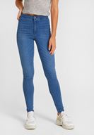 Bayan Mavi Yüksek Bel Dar Paça Pamuk Pantolon