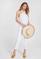 Bayan Beyaz Paça Detaylı Düşük Bel Pantolon